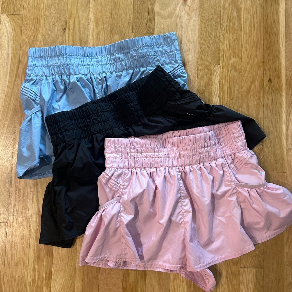 Free People Movement Get Your Flirt On Shorts Large 3 pack: lilac, black, blue